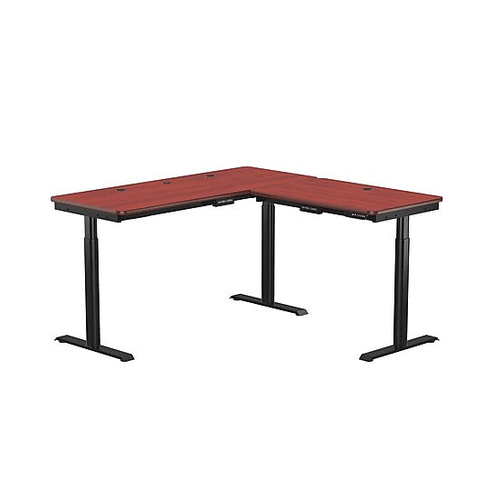 VersaDesk PowerLift 60"W Electric L-Shaped Adjustable Standing Desk, Cherry/Black (PLLSD6060-BC-APP)