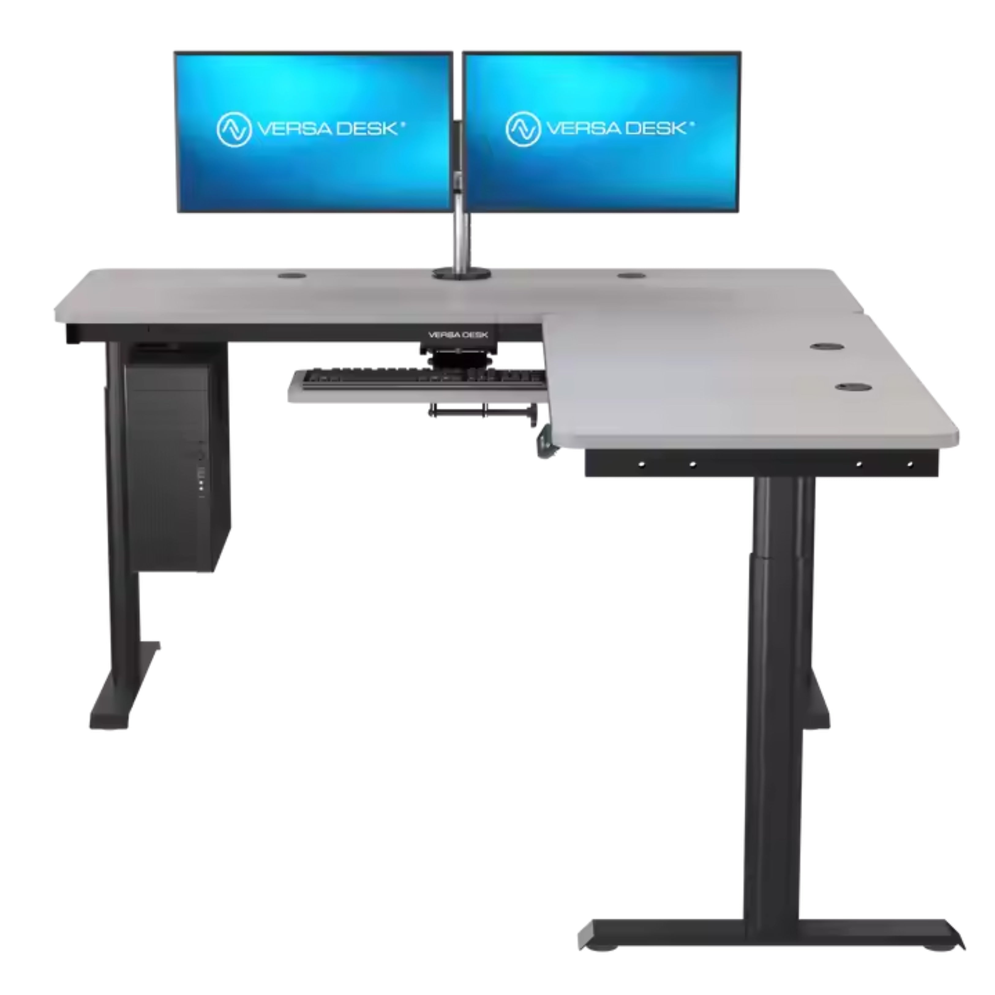 VersaDesk PowerLift 60"W Electric L-Shaped Adjustable Standing Desk, Gray/Black (PLLSD6072-BG-APP)