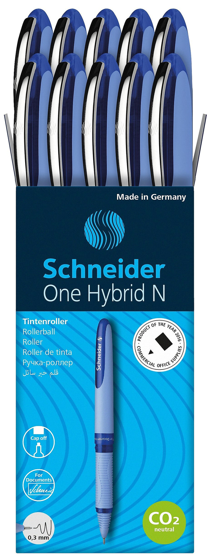 Schneider One Hybrid N Rollerball Pen, Extra Fine Point, Blue Ink, 10/Box (183403)