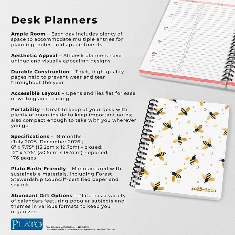 2025-2026 Plato Busy Bees 6" x 7.75" Academic Year Weekly Planner, Multicolored (9798330700097)