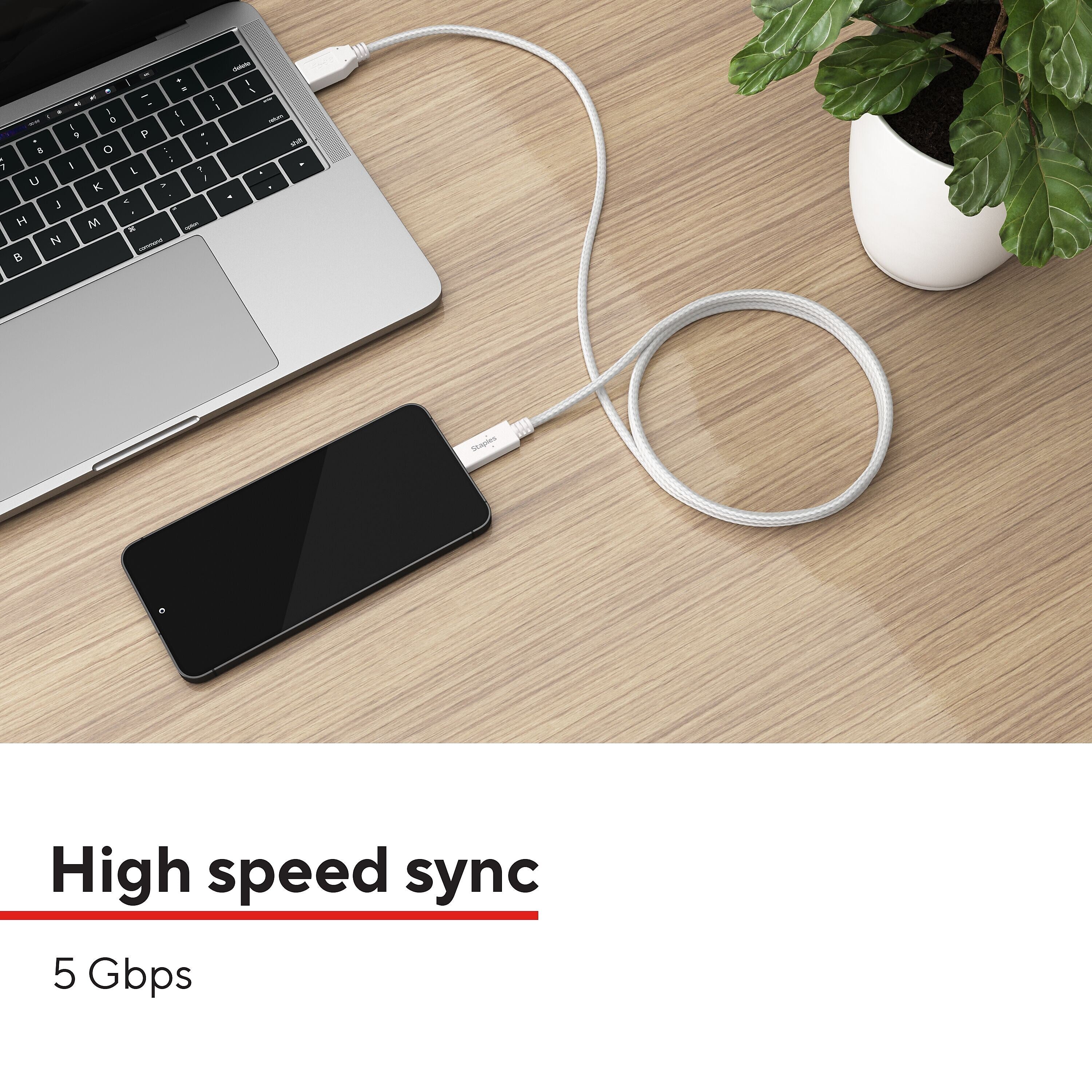 Staples TECH USB-C to USB-A Charging Cable, 3.3 ft., White (ST62316)