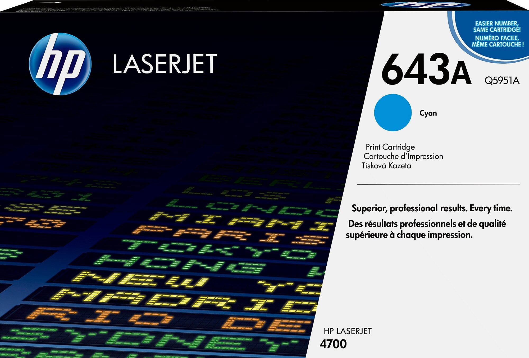 HP 643A Cyan Standard Yield Toner Cartridge, Prints Up to 10,000 Pages (Q5951A)