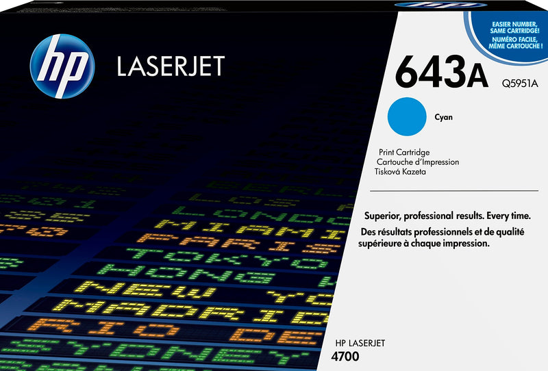 HP 643A Cyan Standard Yield Toner Cartridge, Prints Up to 10,000 Pages (Q5951A)