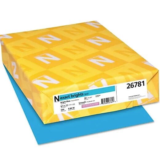 Exact Brights Colored Paper, 20 lbs., 8.5" x 11", Bright Blue, 500/Ream (26781)