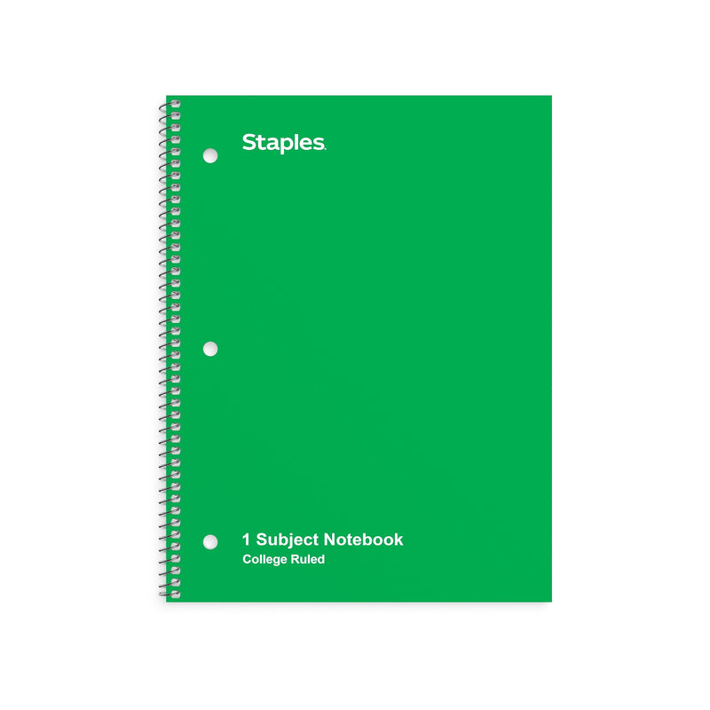 Staples 1-Subject Notebook, 8" x 10.5", College Ruled, 70 Sheets, Green (ST27502C)