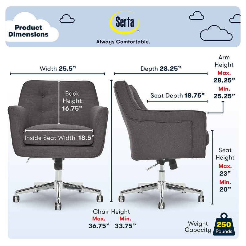 Serta Style Ashland Fabric Swivel Computer and Desk Chair, Graphite (47140B)