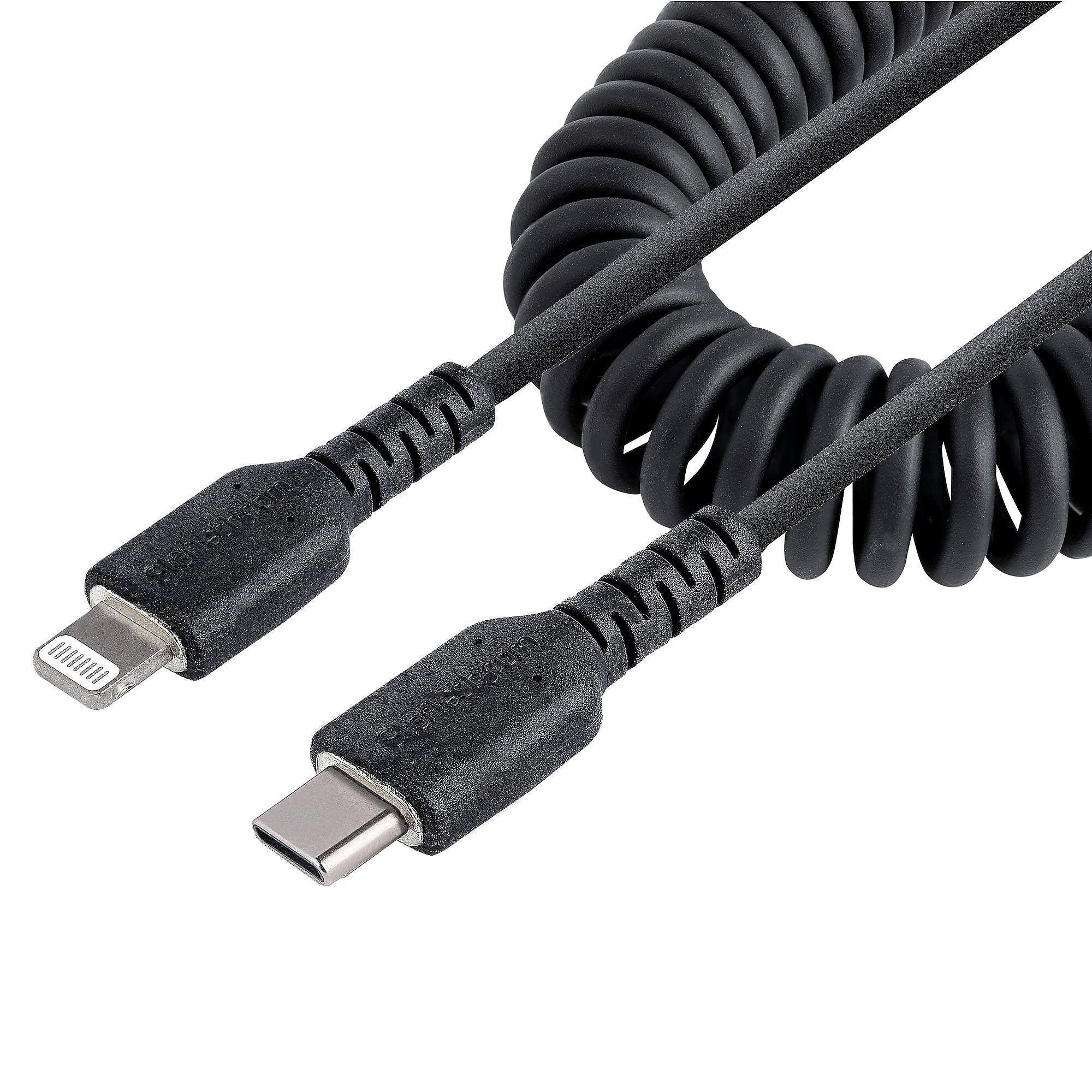 StarTech.com 1.6ft USB-C to Lightning Heavy Duty Coiled Cable, Male to Male, Charge/Sync, Black (RUSB2CLT50CMBC)