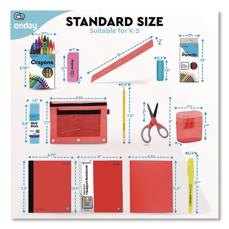 Enday Back to School Supplies Kit for Grades K-5, Red (1319)