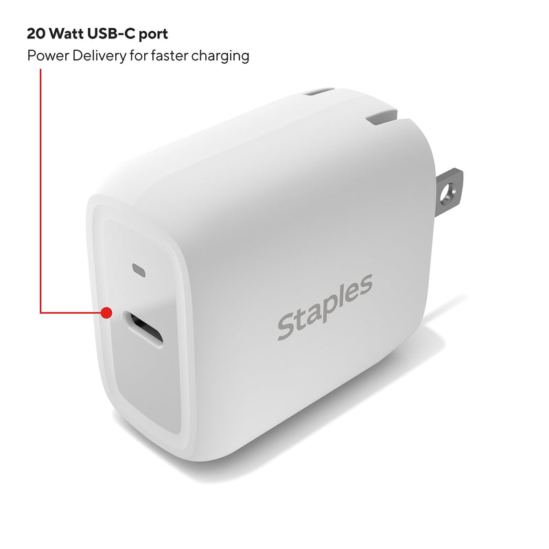 Staples TECH USB-C Wall Charger, 20W, White (ST62322)
