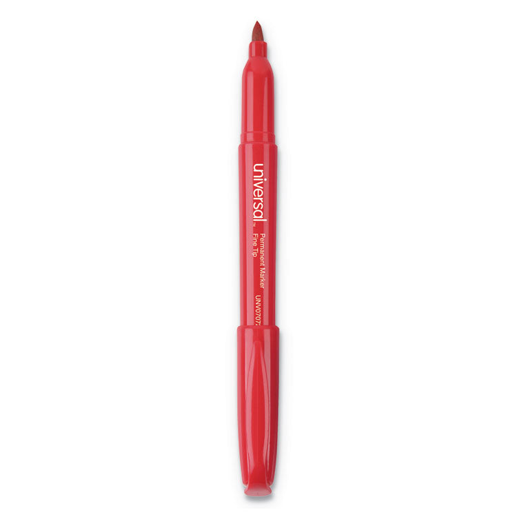 Pen-Style Permanent Marker, Fine Bullet Tip, Red, Dozen
