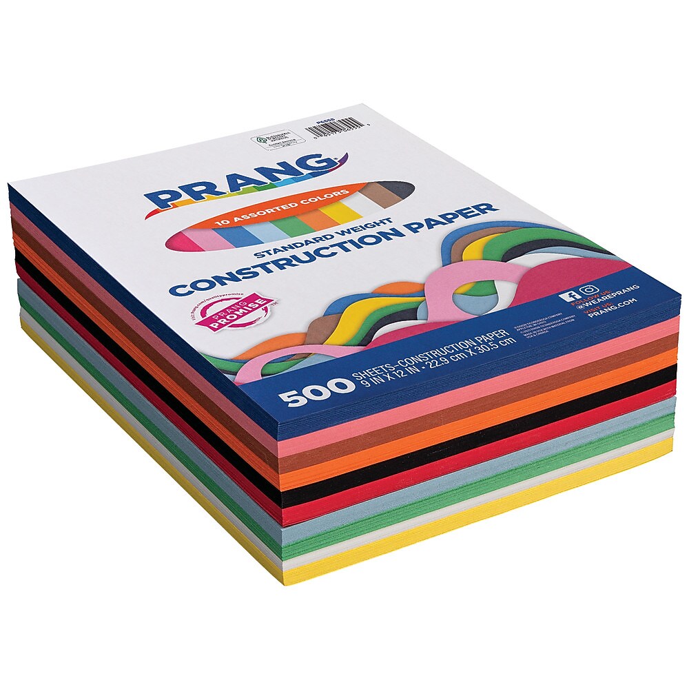 Prang 9" x 12" Construction Paper, Assorted Colors, 500 Sheets/Pack (P6555-0001)