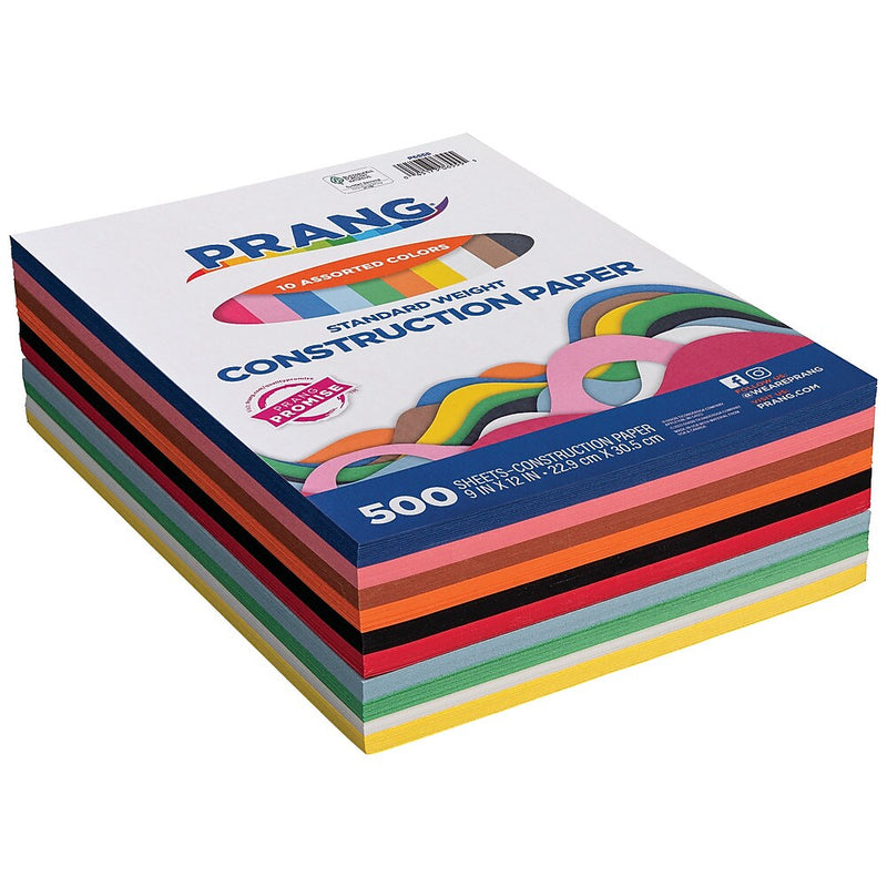 Prang 9" x 12" Construction Paper, Assorted Colors, 500 Sheets/Pack (P6555-0001)