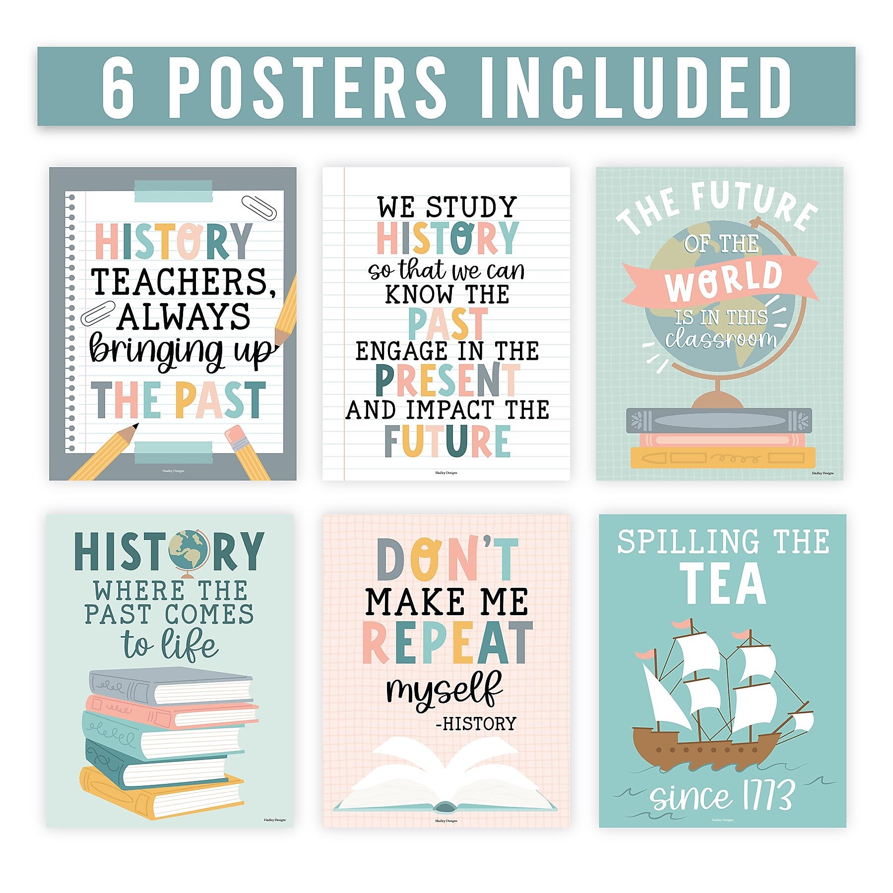 Hadley Designs 11" x 14" Boho History Bulletin Board Classroom Decor Posters, 6/Set (HDDX004BE8MKR)