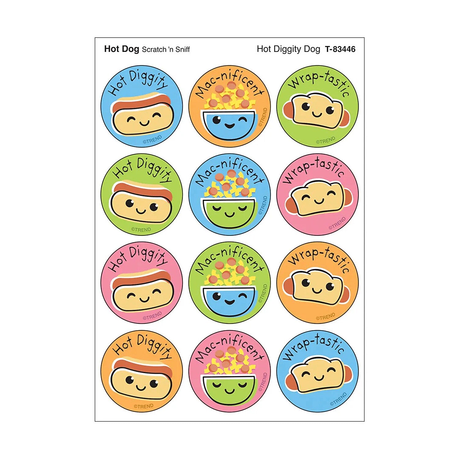 Trend Enterprises Hot Diggity Dog Hot Dog scent Scratch 'n Sniff Stinky Stickers, Multicolored, 48/Pack, 6/Packs/Bundle