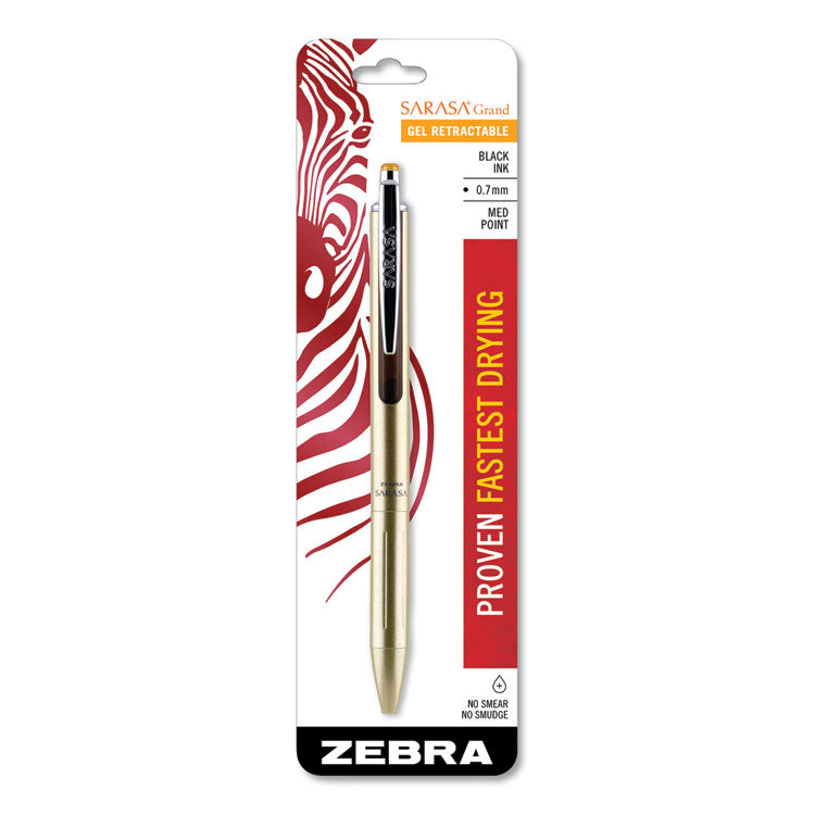 Sarasa Grand Gel Pen, Retractable, Fine 0.7 mm, Black Ink, Gold/Translucent Black Barrel