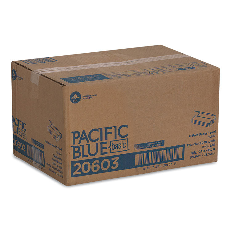 Pacific Blue Basic C-Fold Paper Towels, 1-Ply, 10.1 x 13.2, White, 240/Pack, 10 Packs/Carton