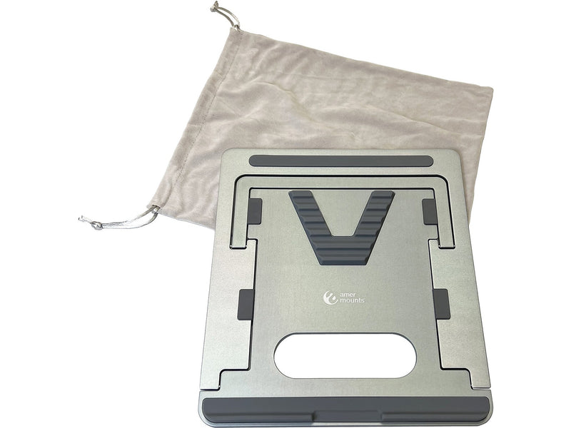 Amer 10" x 6" Aluminum Folding Laptop Stand for 15.6" Laptops, Silver (AMRNS01DG)
