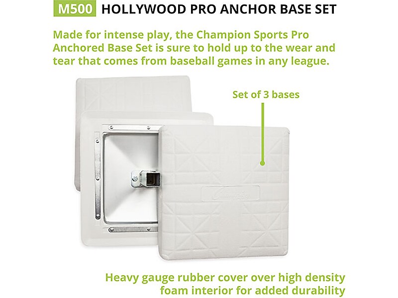 Champion Sports Hollywood Pro Baseball Anchored Base Set, White (M500)