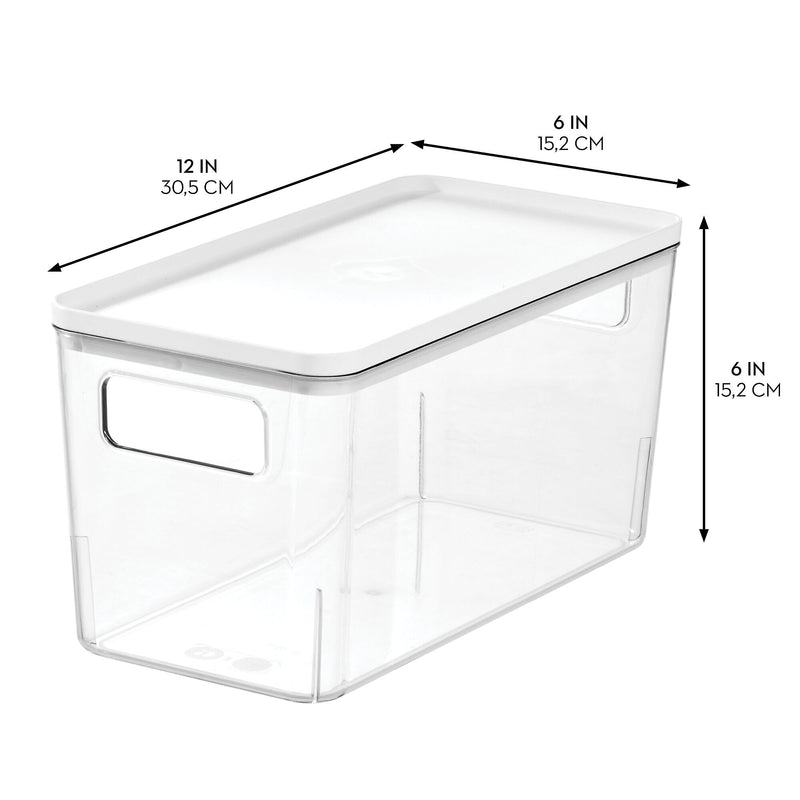 iDESIGN Stackable Plastic Storage Bin with Lid, 6" x 12"x 6", Clear, 3/Pack (29121M3)