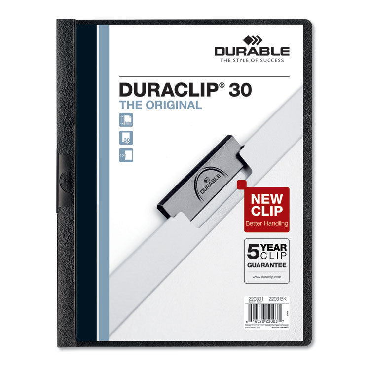 DuraClip Report Cover, Clip Fastener, 8.5 x 11, Clear/Black, 5/Pack
