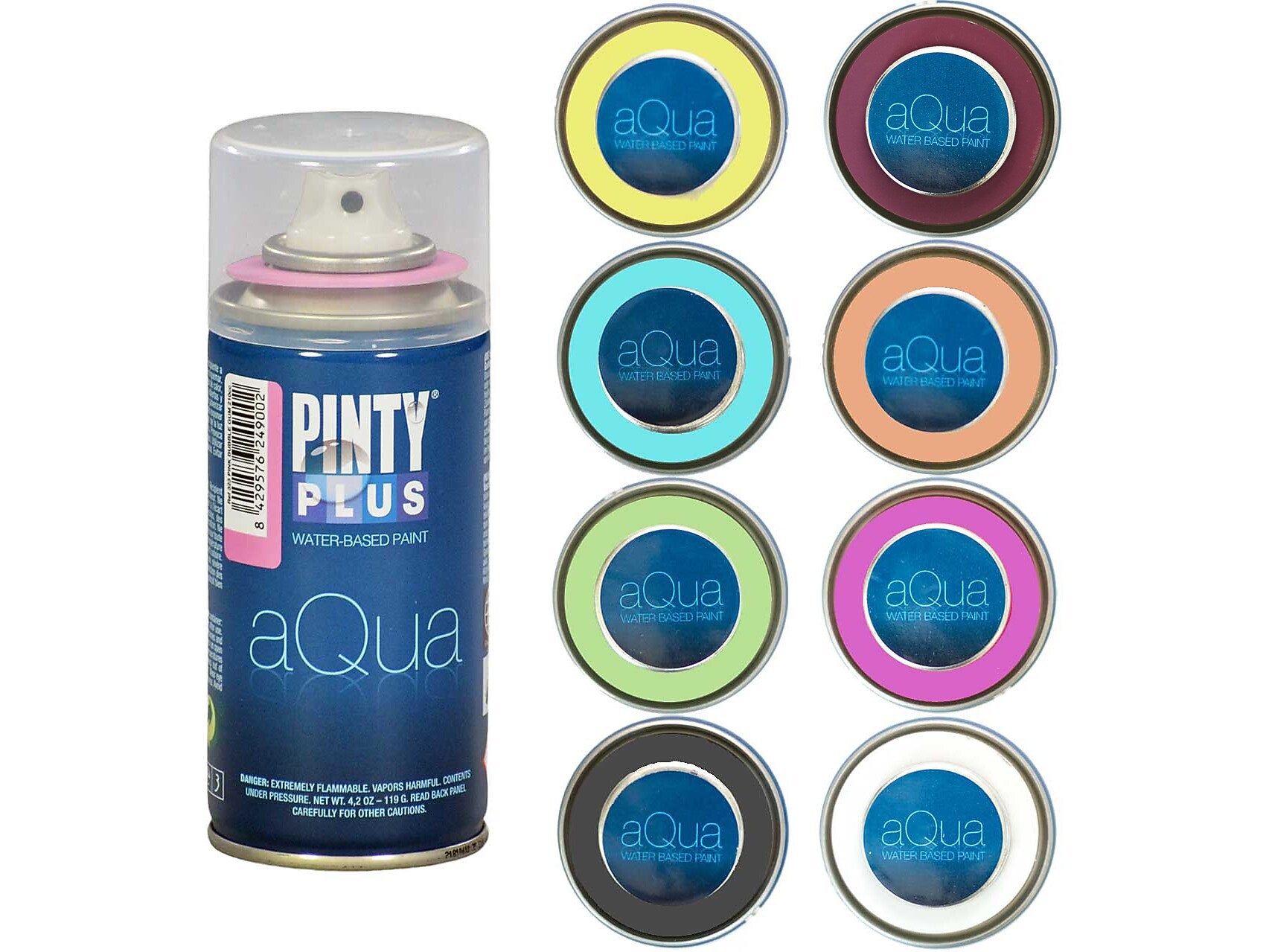 Pintyplus Aqua Water-Based Spray Paint, Assorted Colors, 4.2 Oz., 8/Pack (KTAM 311P8-RT)