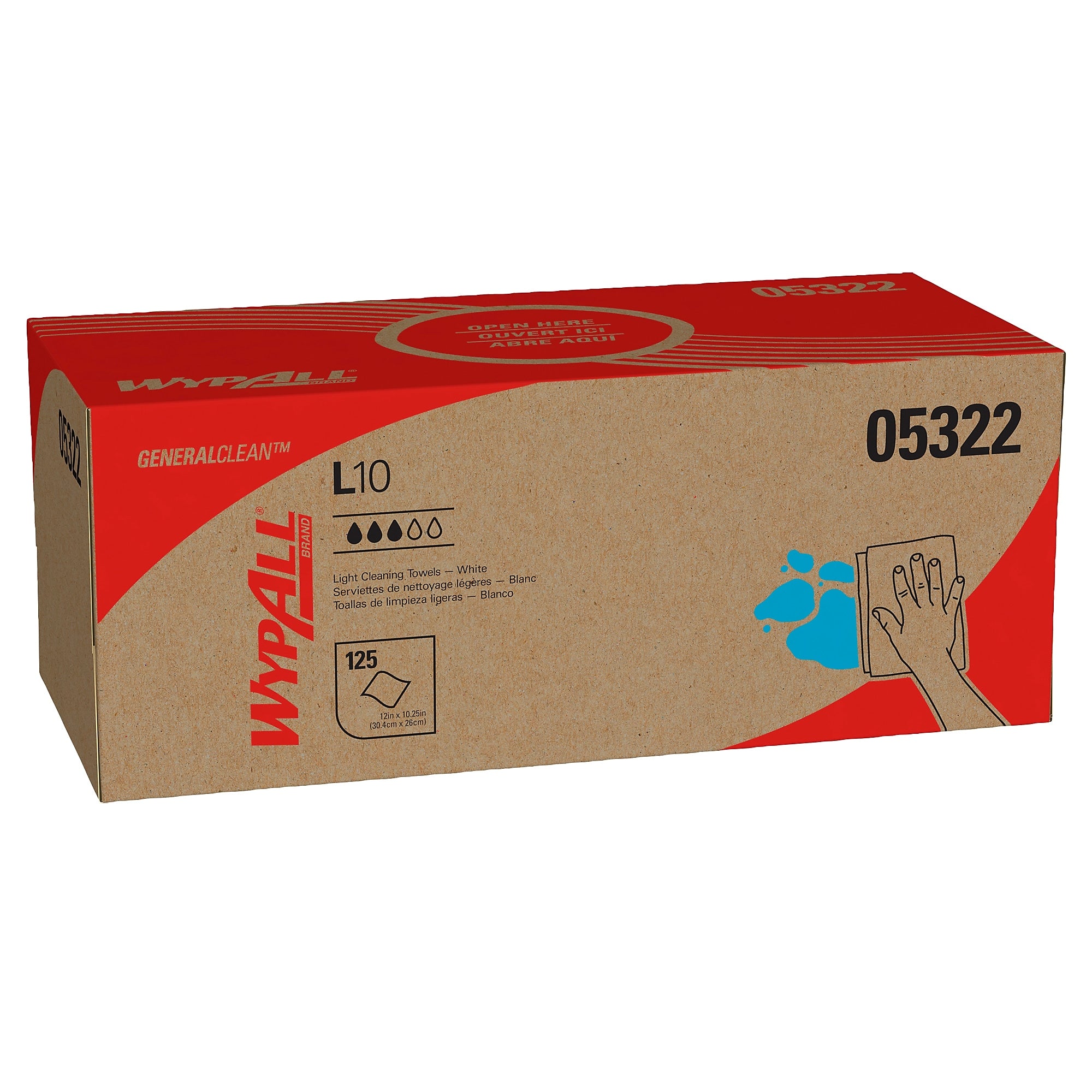 WypAll GeneralClean L10 Cleaning Towels, 12" x 10.5", White, 125 Sheets/Box, 18 Boxes/Carton (05322)