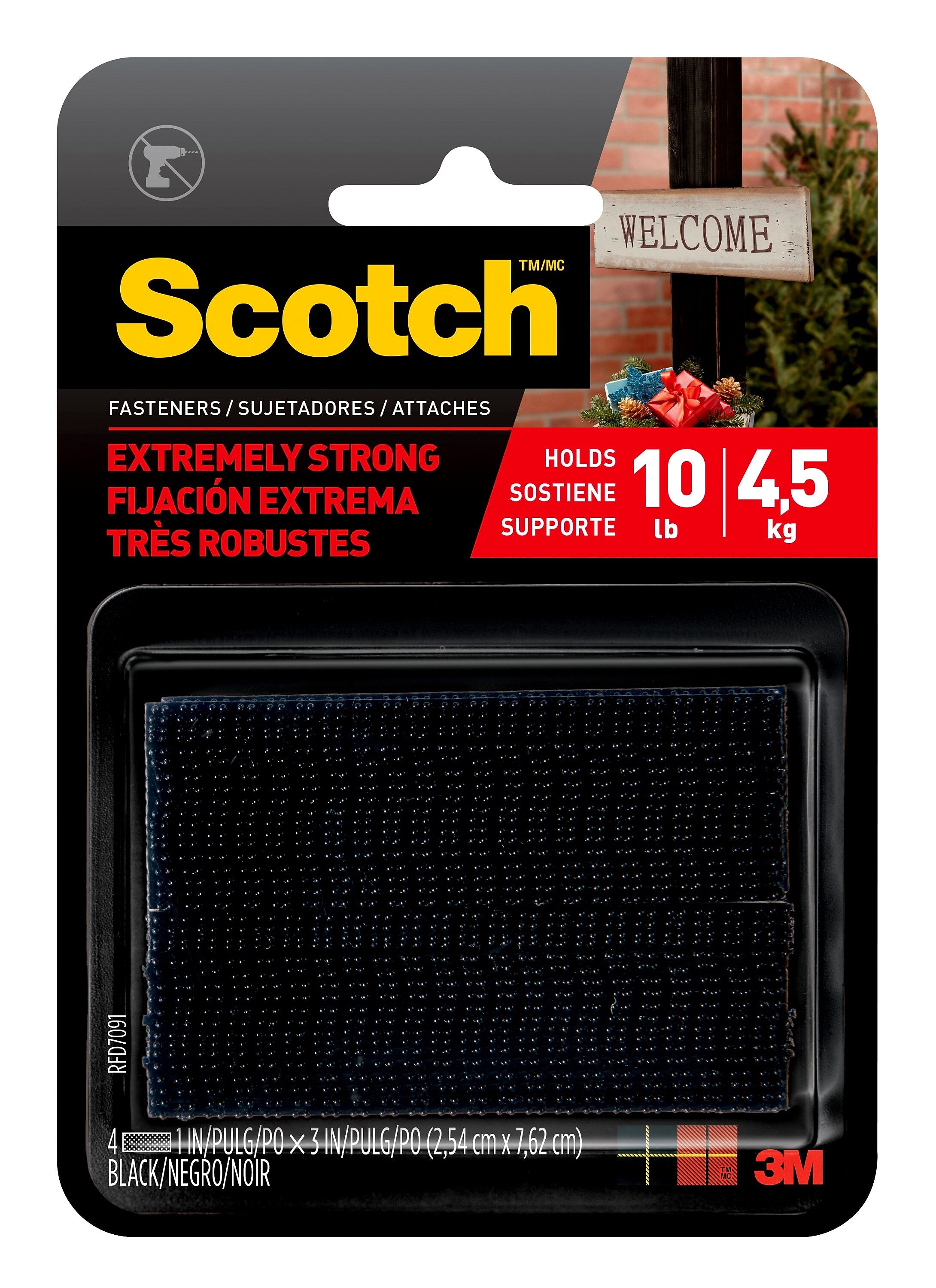 Scotch Extreme Fasteners, 1" x 3", Black, 2/Pack (RFD7091)