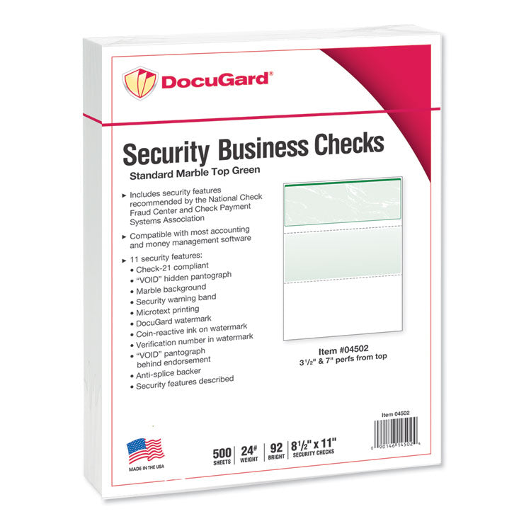 Standard Security Check, 11 Features, 8.5 X 11, Green Marble Top, 500/ream