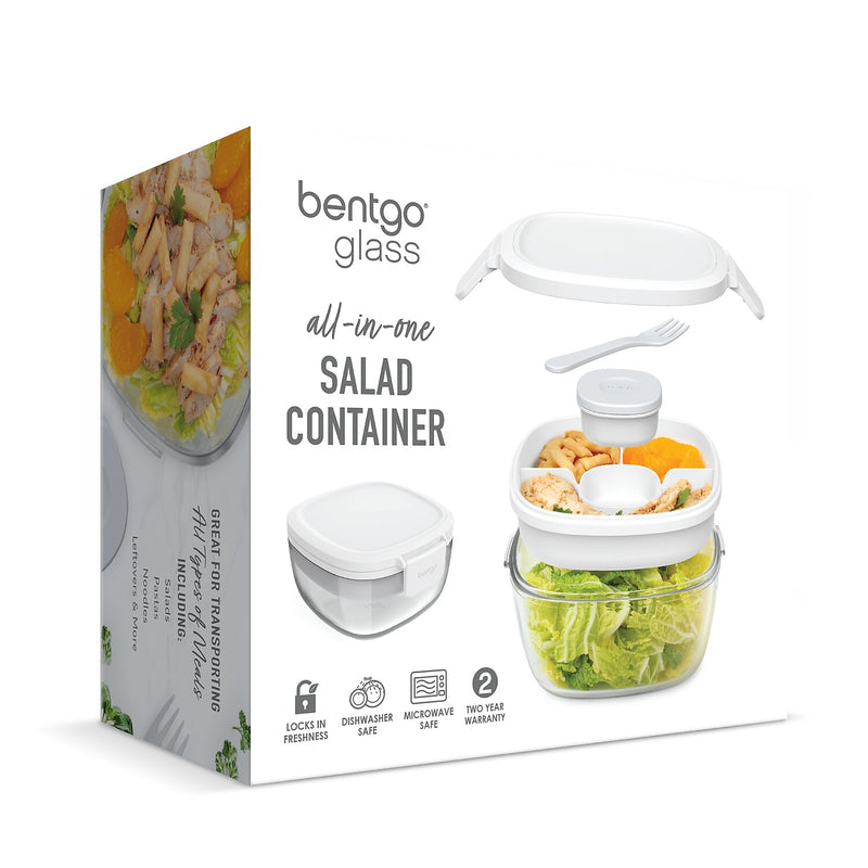 bentgo All-in-One Salad Container, 5-Compartment, White, 61 oz. (BGLASSAL-W)