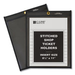 Stitched Shop Ticket Holders, Super Heavy-Duty, 8.5 x 11 Insert, Clear Front, Black Pressboard Back, Black Border, 25/Box