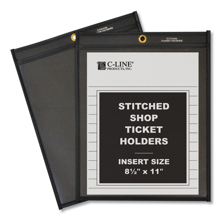 Stitched Shop Ticket Holders, Super Heavy-Duty, 8.5 x 11 Insert, Clear Front, Black Pressboard Back, Black Border, 25/Box