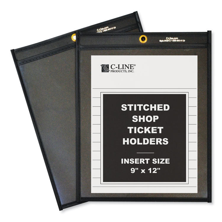 Stitched Shop Ticket Holders, Super Heavy-Duty, 9 x 12 Insert, Clear Front, Black Pressboard Back, Black Border, 25/Box