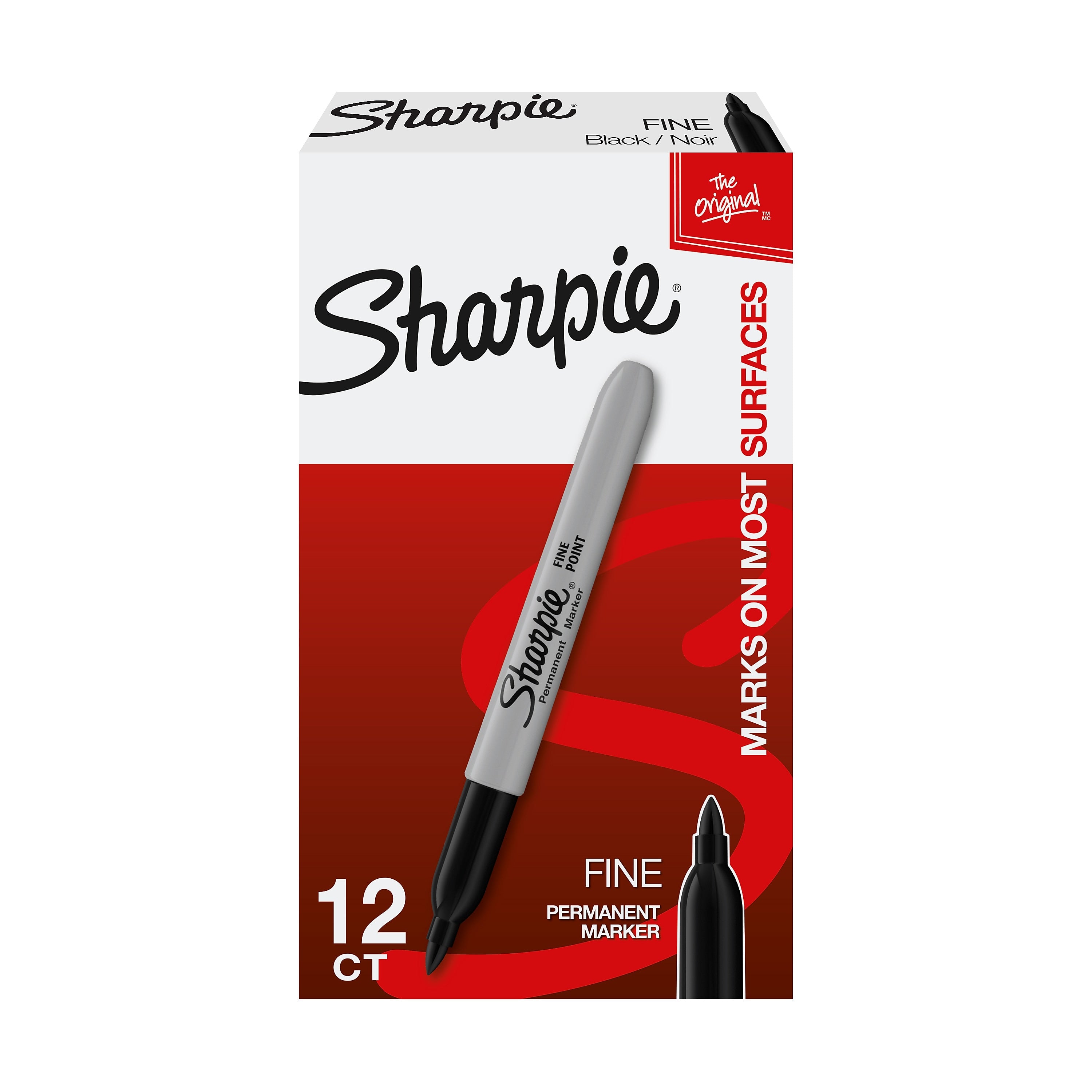 Sharpie Permanent Marker, Fine Tip, Black, 12/Pack (30001)