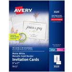 Avery Laser/Inkjet Invitation Cards, 5" x 7", White/Gold, 30 Cards & Envelopes/Pack (3325)