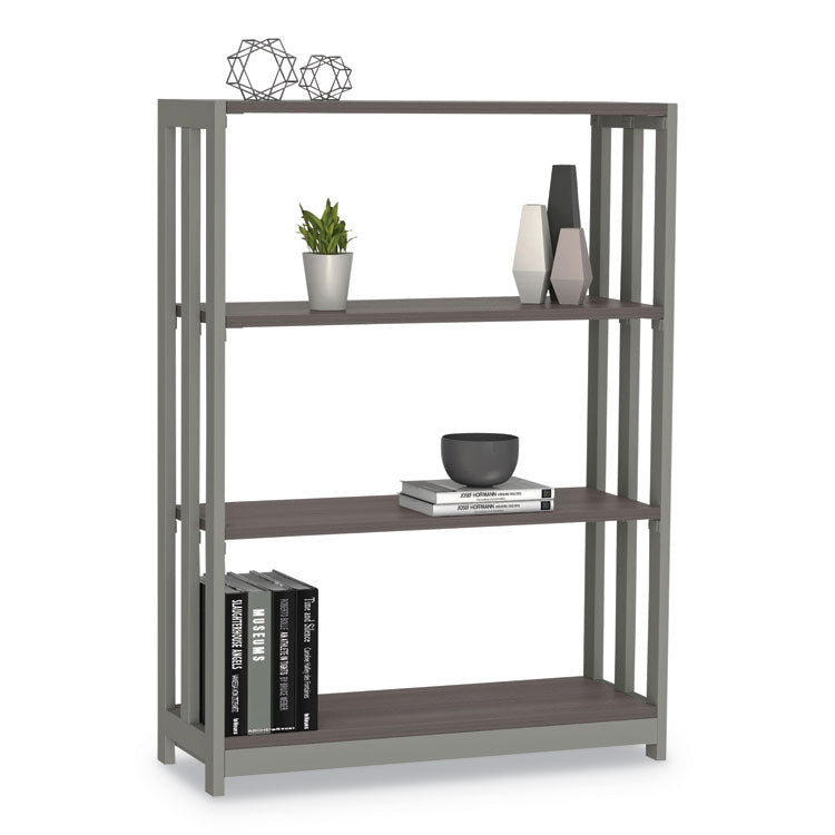 Trento Line Bookcase, Three-Shelf, 31.5w x 11.63d x 43.25h, Mocha