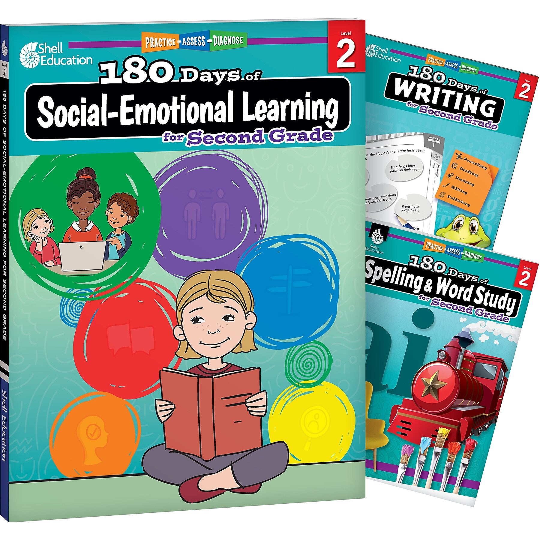 Shell Education 180 Days Social-Emotional Learning, Writing, & Spelling Grade 2, 3/Set (SEP147654)