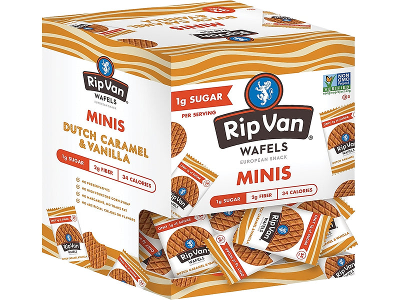 Rip Van Minis Dutch Caramel & Vanilla Wafels, 0.28 oz., 32 Packs/Box (8916)