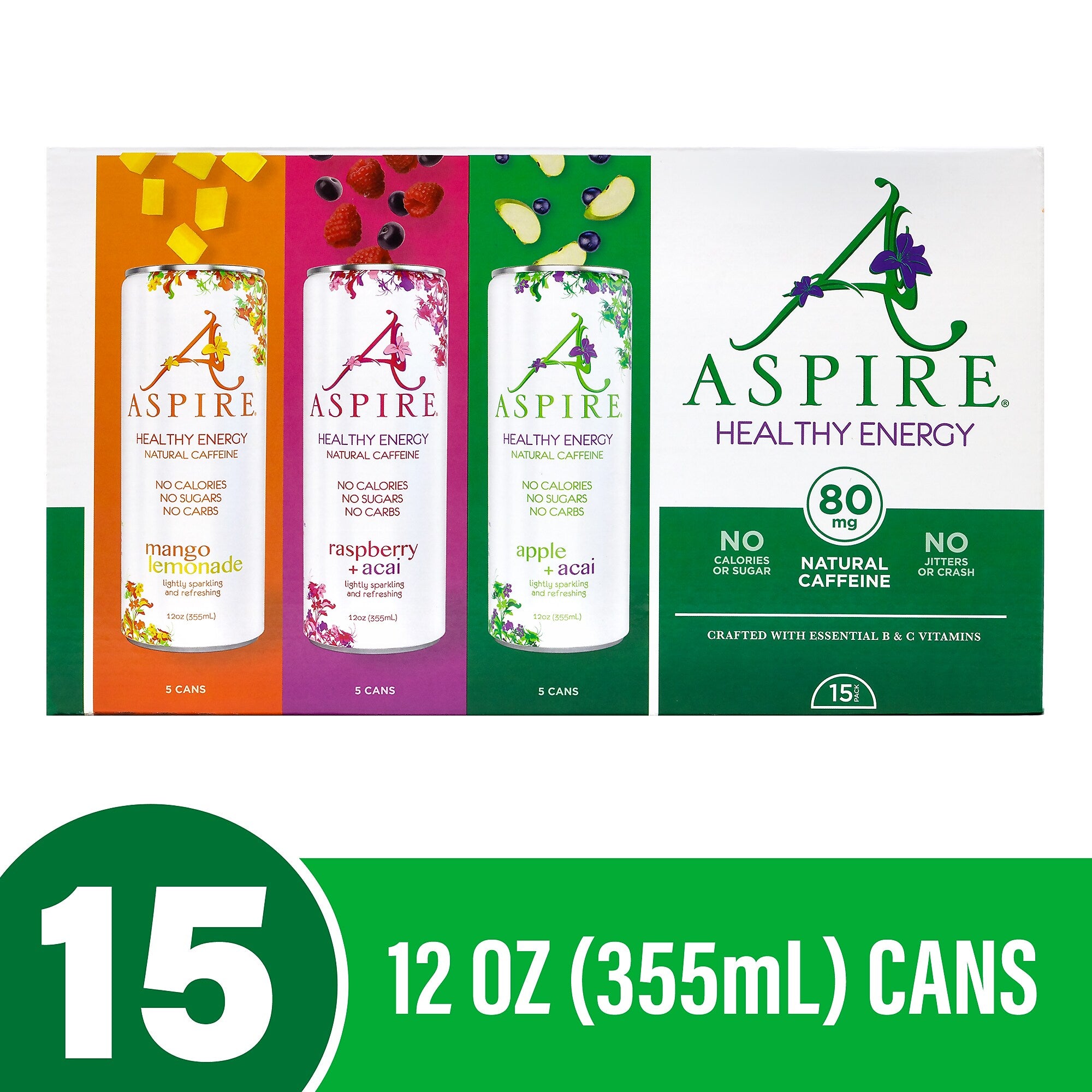 Aspire Sugar-Free Energy Drink Variety Pack, 12 oz., 15/Box (46)