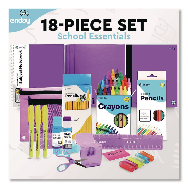 Enday Back to School Supplies Kit for Grades K-5, Purple (1316)