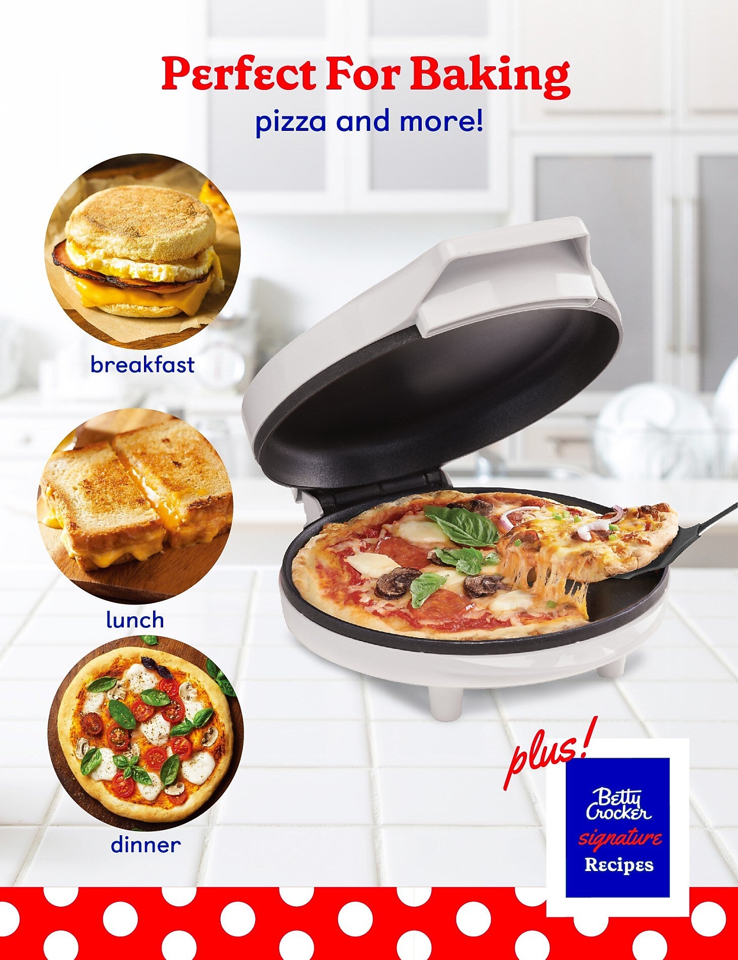 Betty Crocker 8-Inch Travel Size Pizza Maker Plus, White (BC-4959CW)