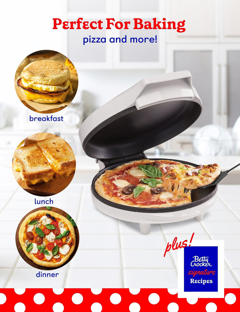Betty Crocker 8-Inch Travel Size Pizza Maker Plus, White (BC-4959CW)