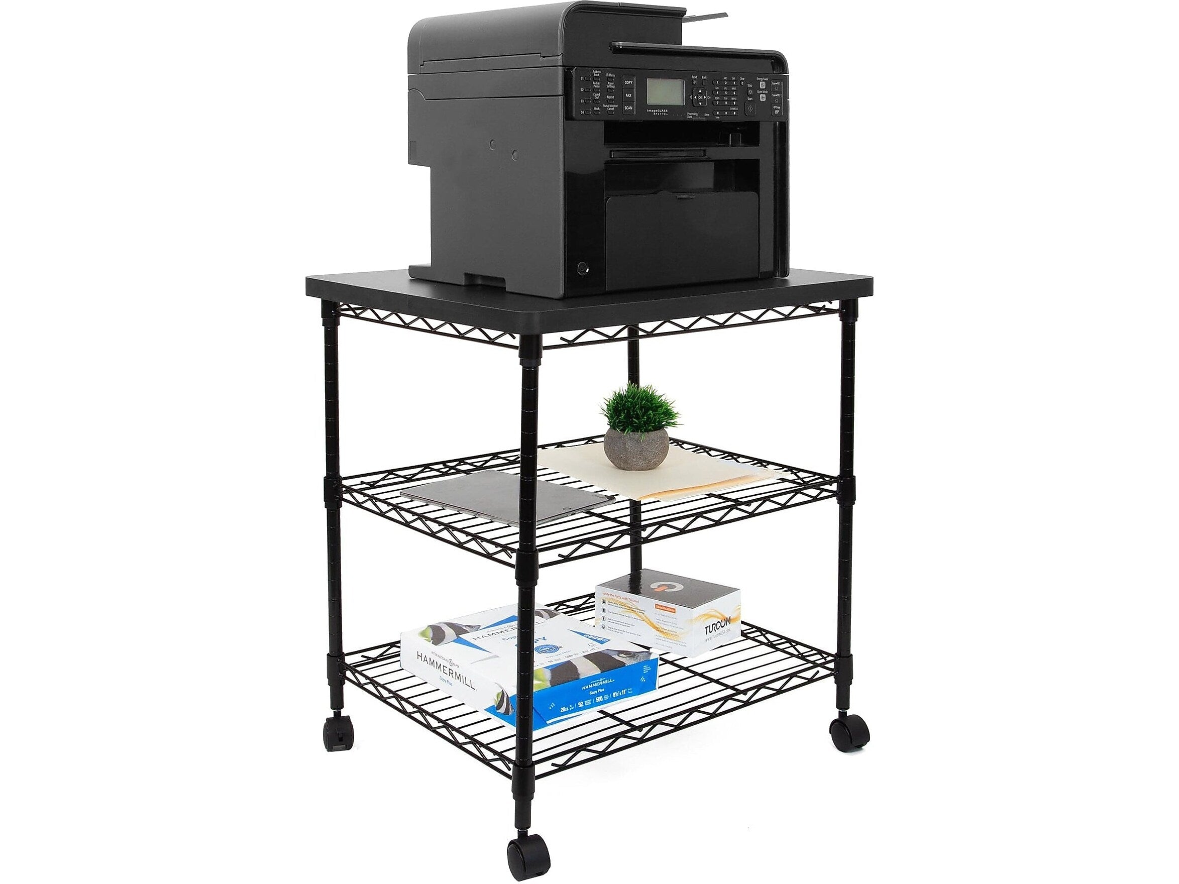 Mount-It! 3-Shelf Steel/Laminate Large Printer Cart with Wheels, Black (MI-7856)