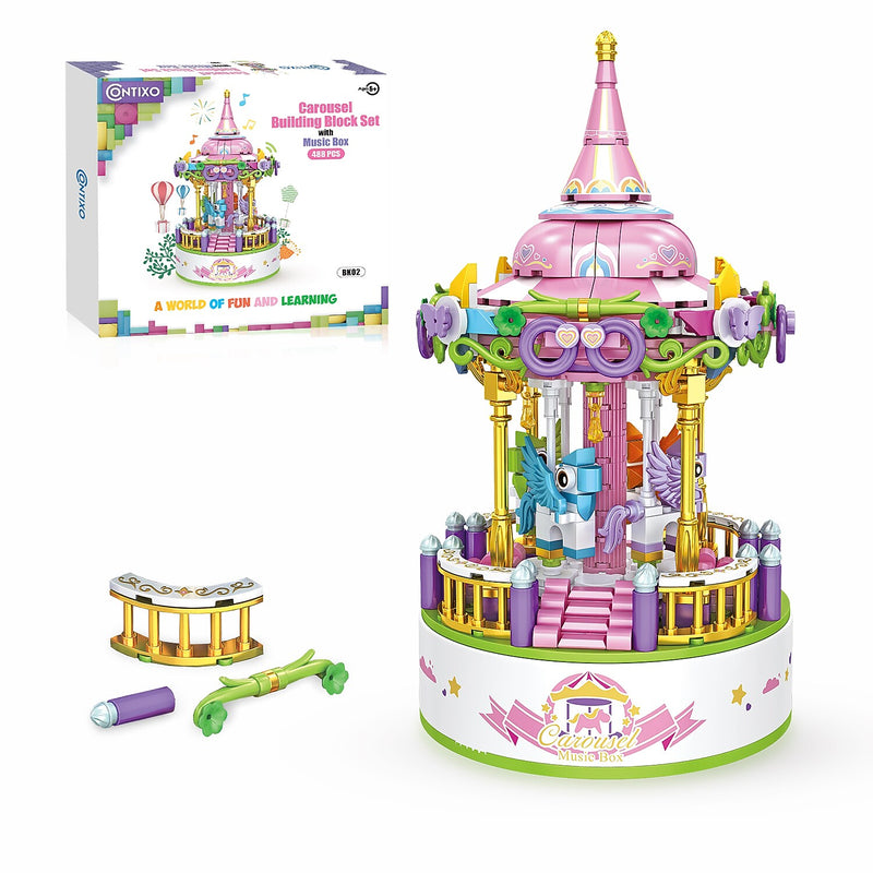 Contixo Carousel Building Block Set with Music Box, 488 Pieces/Set (CNXBK02)