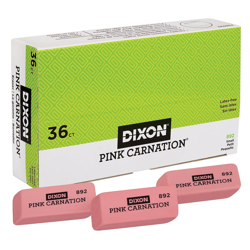 Dixon Pink Carnation Block Erasers, 36/Pack (DIX38920)