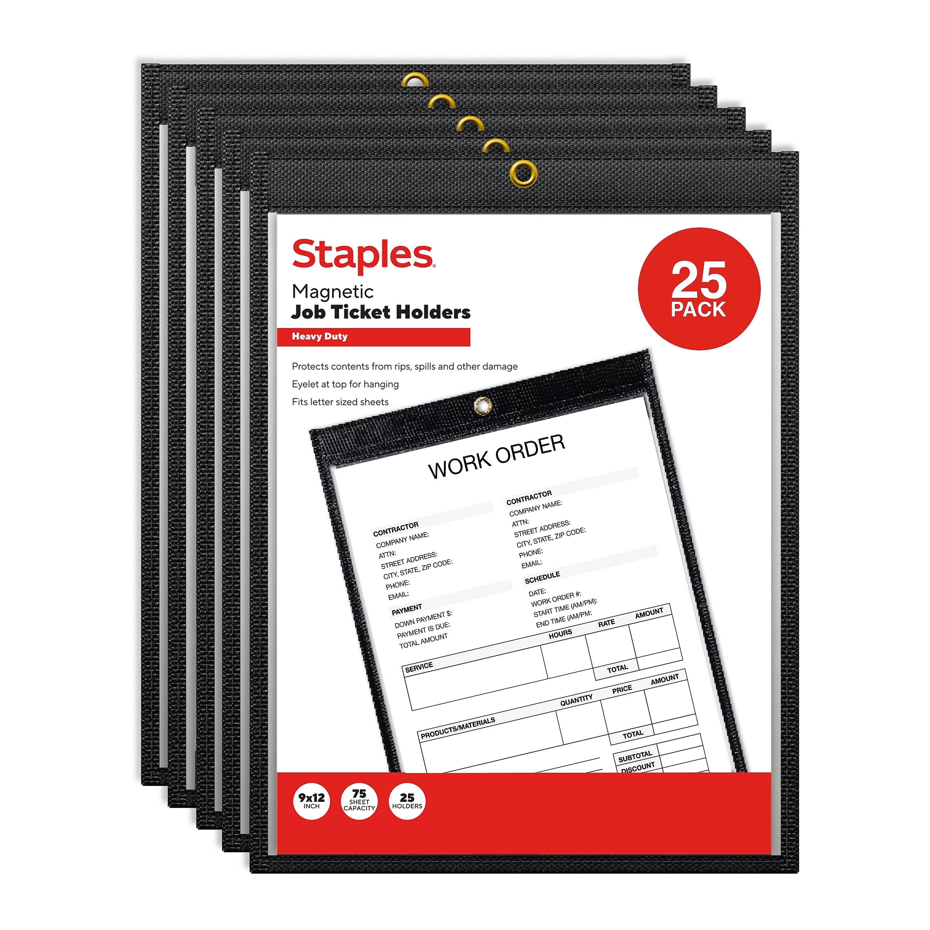 Staples Heavyweight Stitched Job Ticket Holder, 9" x 12", Clear, 25/Pack (ST63078)