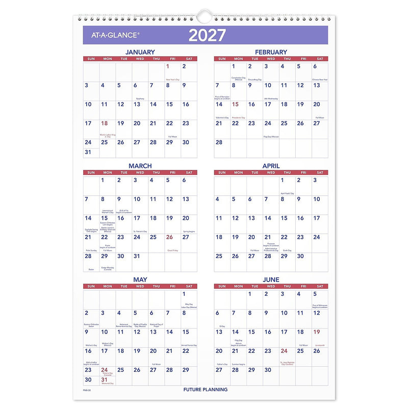 2026 AT-A-GLANCE 15.5" x 22.75" Three-Month Wall Calendar, White/Purple (PM6-28-26)