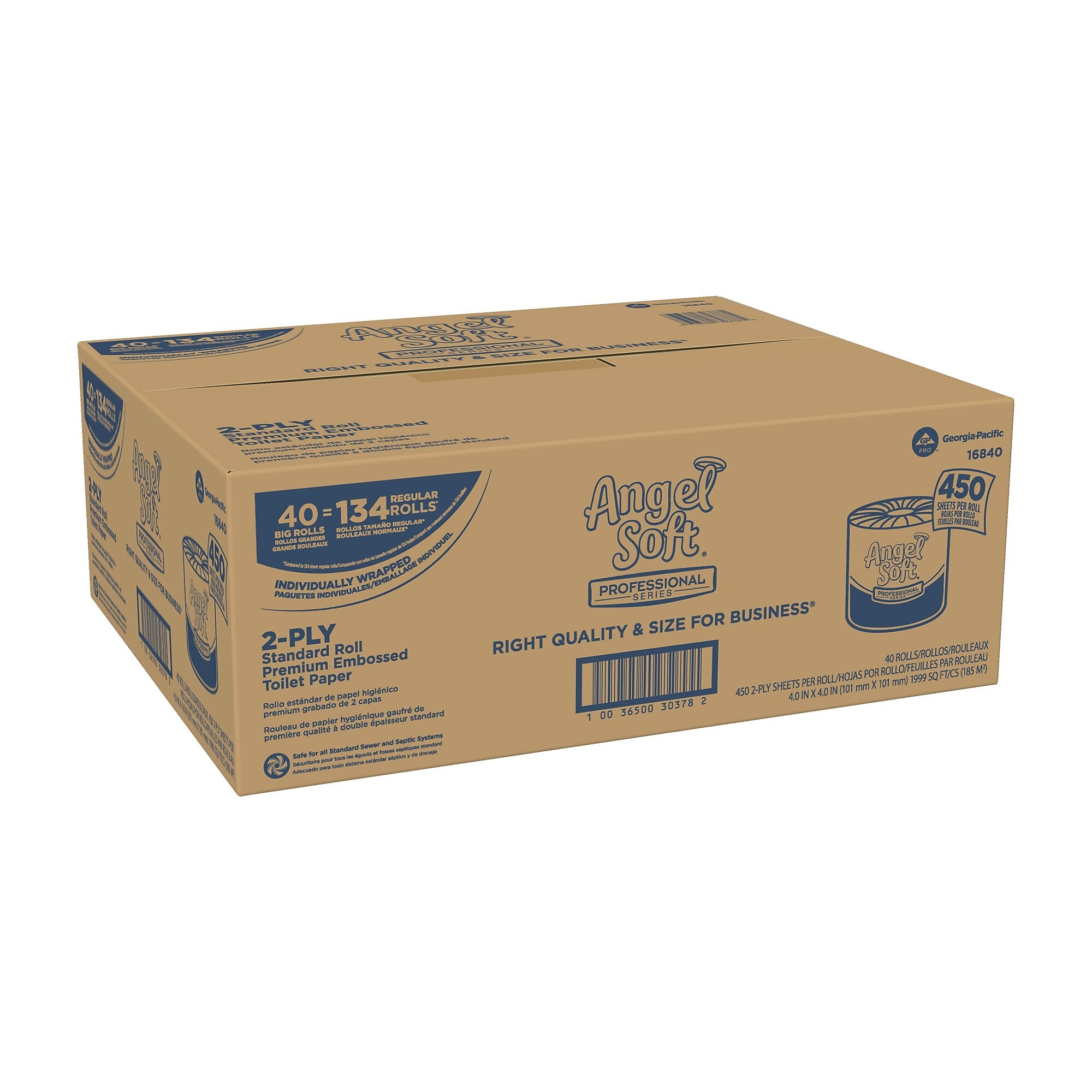 Angel Soft Professional Series Recycled Toilet Paper, 2-Ply, White, 450 Sheets/Roll, 40 Rolls/Case (16840)