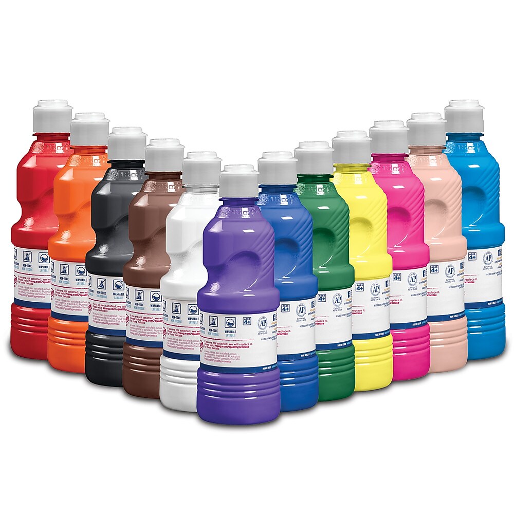 Prang Washable Tempera Paint, Assorted Colors, 16 oz., 12/Pack (10796)