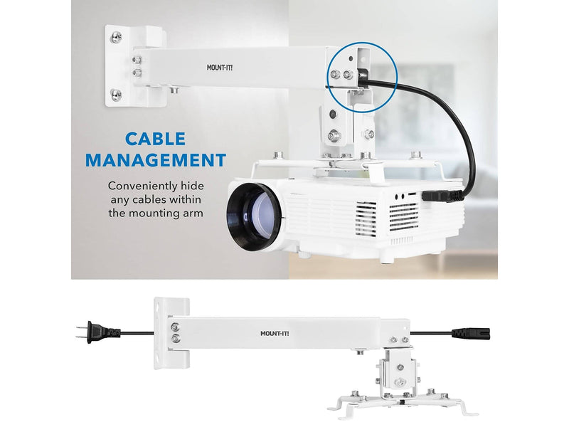 Mount-It! Universal Full-Motion Projector Wall/Ceiling Mount, White (MI-604W)