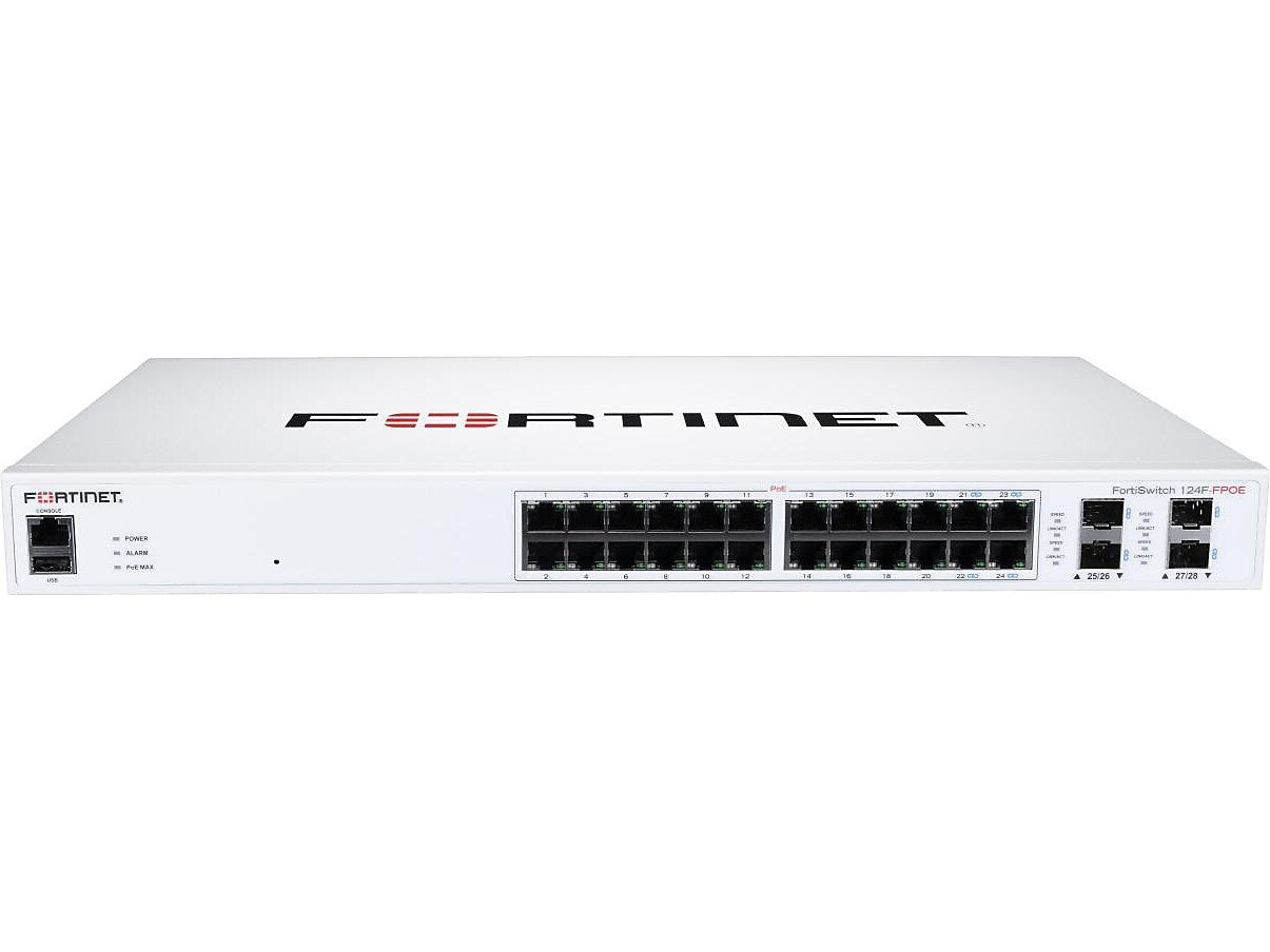 Fortinet FortiSwitch 24-Port 1GbE PoE Layer 2 Managed Switch, White (FS-124F-FPOE)